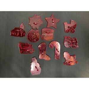 Vintage HRM Red Plastic Christmas & Baby Cookie Cutters Set of 12 Holiday Baking